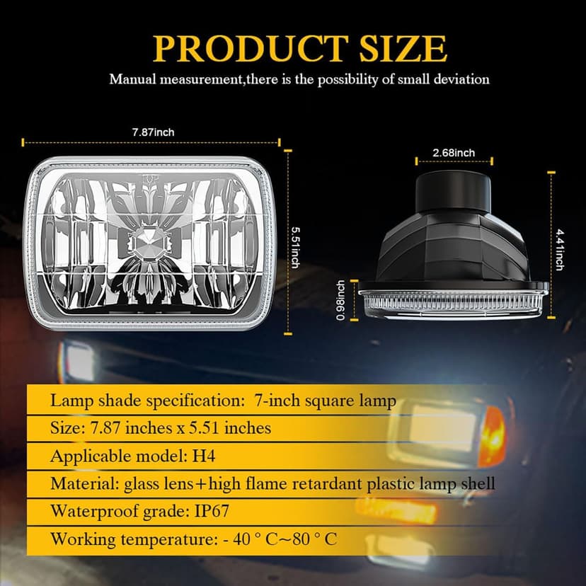 H6054 5x7 7x6 Led Headlights for Off-road, 6000K White High Brightness Headlamp, DOT Approved High Low Sealed Beam, 9003/H4 Light Bulbs with H6054 Glass LED Headlight Housing