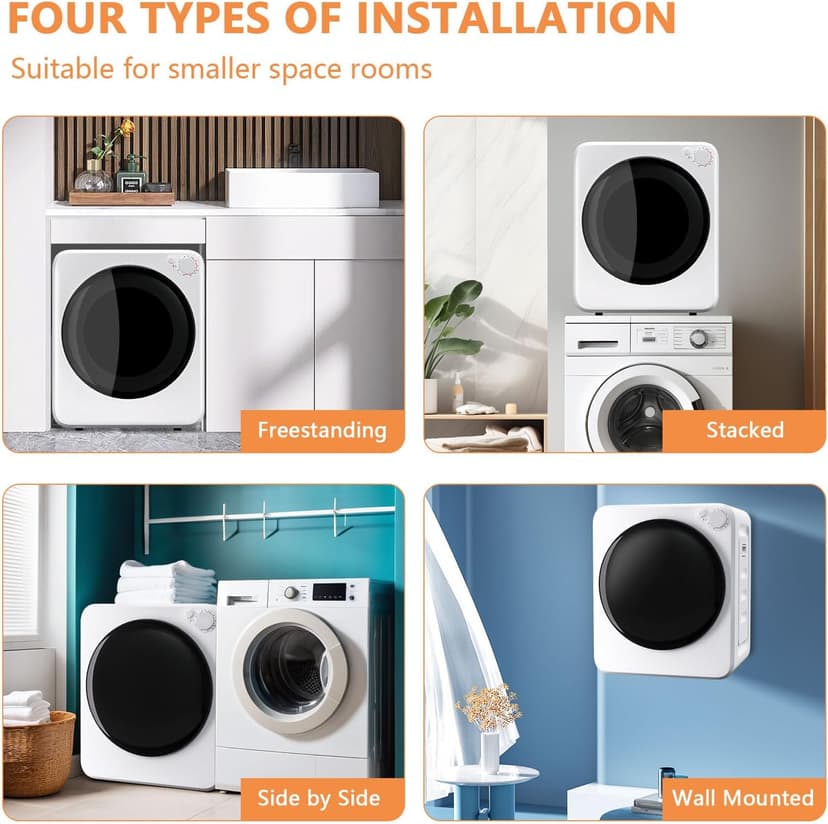 DOGHLY 120V Portable Electric Clothes Dryer, 800W Compact Laundry Dryer, Easy Control, 1.6 Cu.Ft Front Load Stainless Steel Electric Dryers Machine with Simple Control Knob for Apartment, RV, Dorm