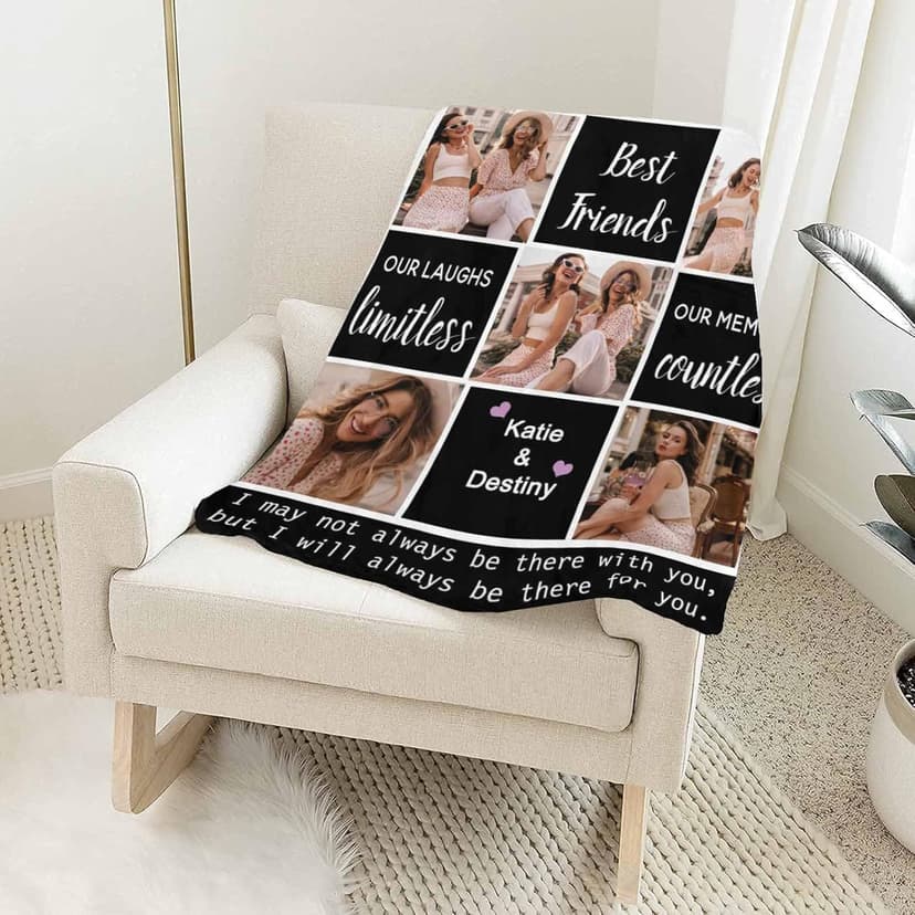 Artsadd Custom Best Friend Blanket with Photos, Best Friends Forever Bed Blanket Personalized Friendship Picture Throw Blanket for Girls BFF Customized Birthday Gifts for Women 30x40