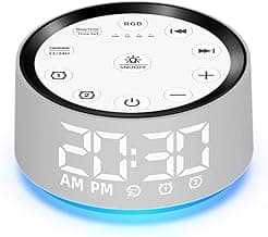 Sound Machine White Brown Noise Machine with 30 Sleeping Sounds for Baby Kids Adults Night Light Bedroom Alarm Clock 2 Alarms Backup Battery 32-Level Vol 15 Wake up Sounds for Mild Heavy Sleeper