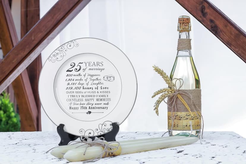 25th Anniversary Plate with Platinum Foil - Silver 25 Year Marriage Anniversary Wedding Gifts for Couple Her Him Husband Wife, 9"