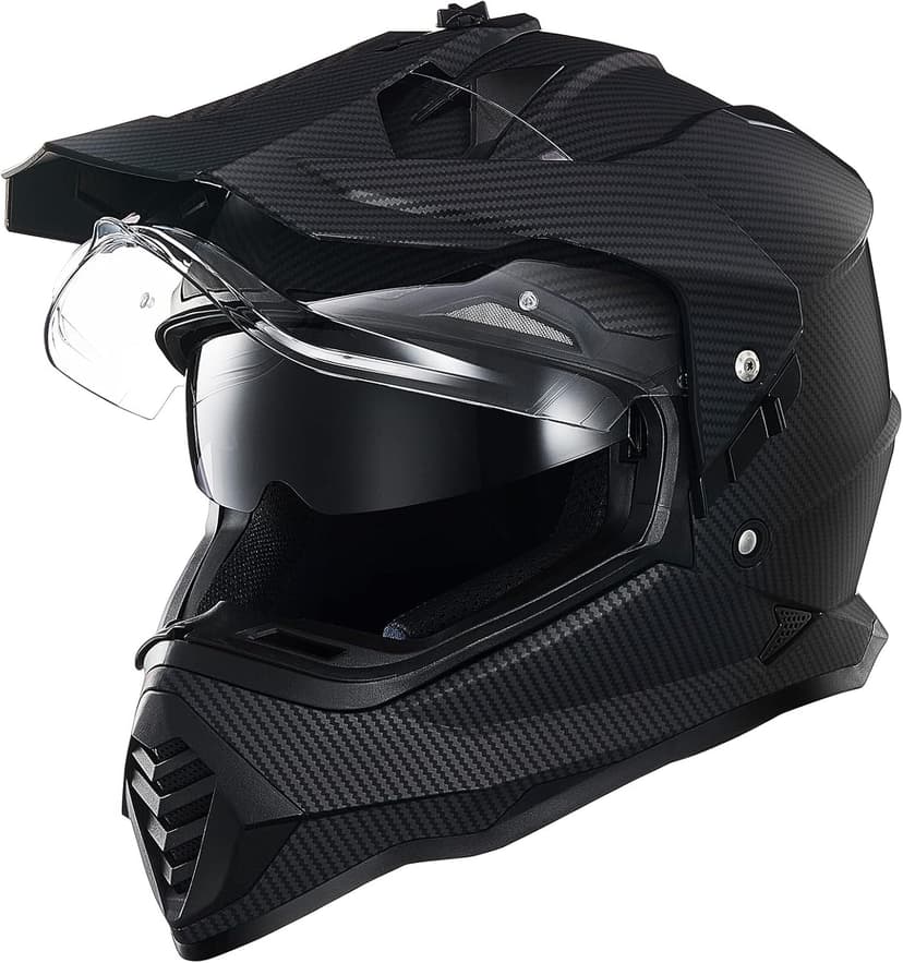 ILM Dual Sport Adventure Motorcycle Helmet with Pinlock Compatible Sun Visor Snowmobile ATV Dirt Bike Off Road Casco Model WS902 (Carbon Fiber, L)
