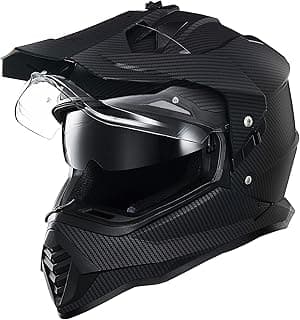 ILM Dual Sport Adventure Motorcycle Helmet with Pinlock Compatible Sun Visor Snowmobile ATV Dirt Bike Off Road Casco Model WS902 (Carbon Fiber, L)