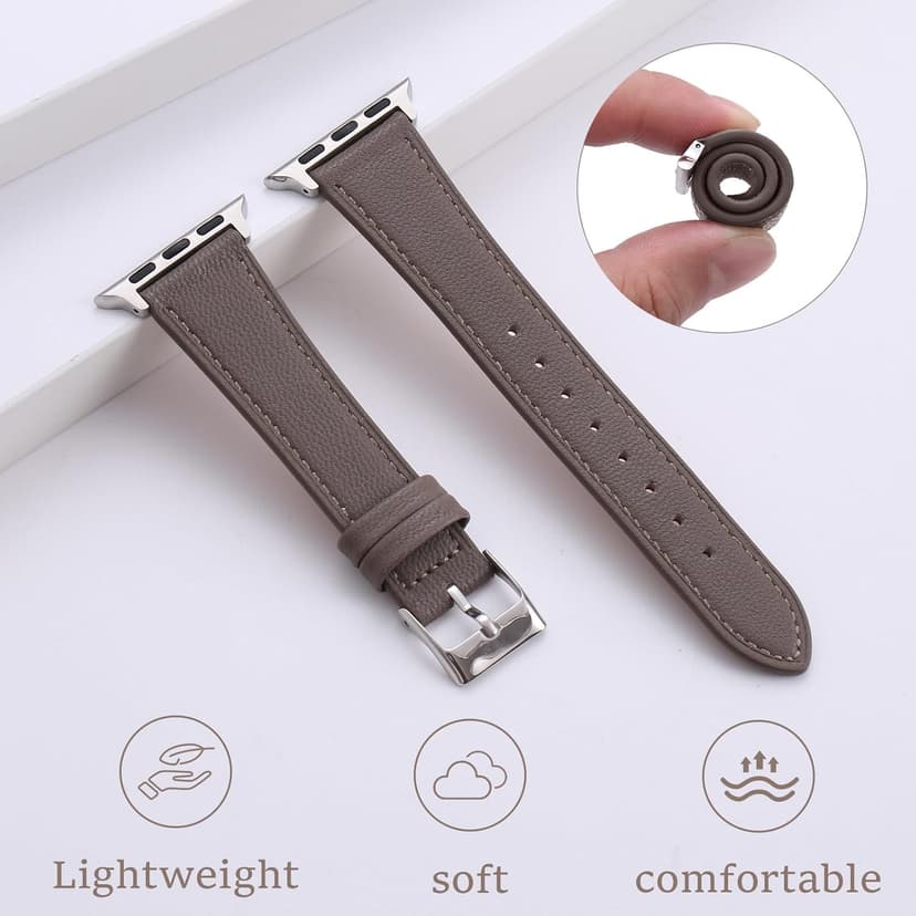 Thin Soft Goatskin Women Leather Bands Compatible With Apple Watch Band 49mm 46mm 45mm 44mm 42mm 41mm 40mm 38mm, Premium Lightweight Slim Leather Straps for iWatch Ultra SE 11 10 9 8 7 6 5 4 3 2 1