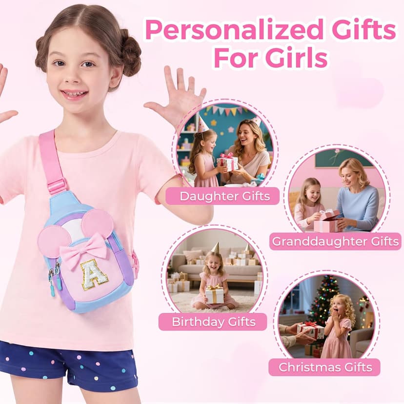 2 3 4 5 6 7 Year Old Girl Birthday Gift, Initial Crossbody Bag, Girls Kids Birthday Gifts, Sling Bag for Kid, Toddler Purse Anoup Birthday Gift for Daughter Monogram Crossbody Sling Bag Purse Pink J B0H5154T3Q