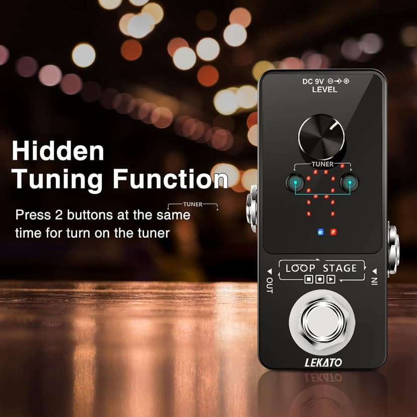 LEKATO Guitar Looper Pedal Effect Pedal with Tuner Function Looper Pedal Loops 9 Loops 40 minutes Record Time with USB Cable and 9V 0.6A Pedal Power Supply Adapter