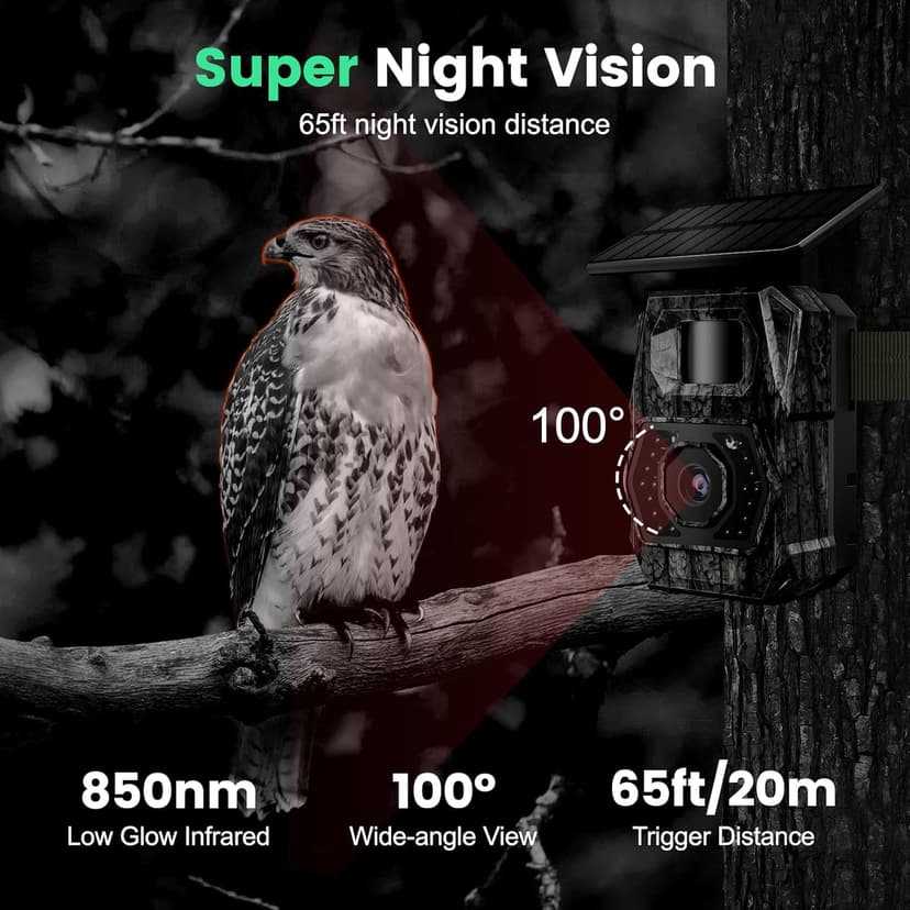 MAXDONE Solar Trail Camera WiFi Bluetooth - 48MP 30fps Game Camera with 5200mAh Rechargeable Battery, 0.1s Trigger Speed Motion Activated Trail Cam IP66 with 32GB TF Card for Wildlife Monitoring