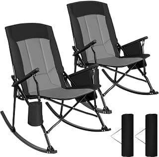 Romswi 2 Pack High Back Portable Rocking Chair with Hard Armrests, Oversized Folding Rocker Camping Chairs for Outdoor, Heavy Duty 400 lbs Patio Lawn Chairs
