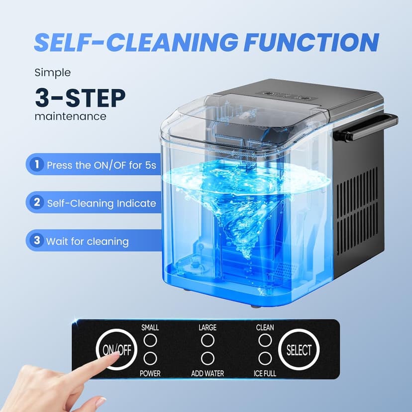 NEWBULIG Ice Makers Countertop with Handle, Portable Ice Machine, 9 Bullet Cubes in 6 Mins, 26lbs in 24Hrs, Auto-Cleaning, with Basket and Scoop, for Home, Kitchen, RV, Camping, Black