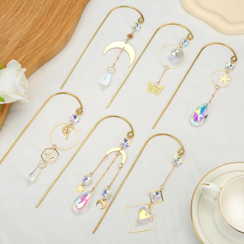 Garden Suncatchers Plant Stakes for Indoor Plants Decorations for Pots Sun Catchers Home Indoor Windows Hanging Crystal Suncatcher, 6pcs Small Trellis for Potted Plants Accessories Indoor B0FPCMC464