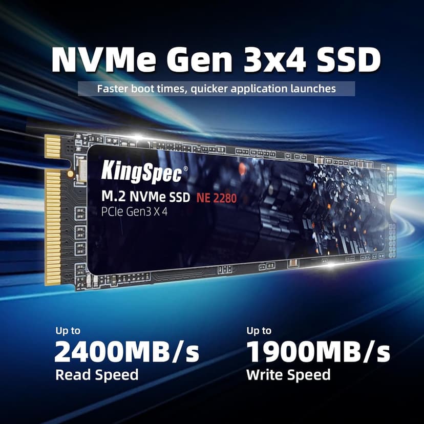 KingSpec SSD 256GB, M.2 NVMe Gen3x4 SSD 2280 - Up to 2400MB/s, Internal Solid State Drive with 3D NAND Flash, Compatible with Desktop and Laptop