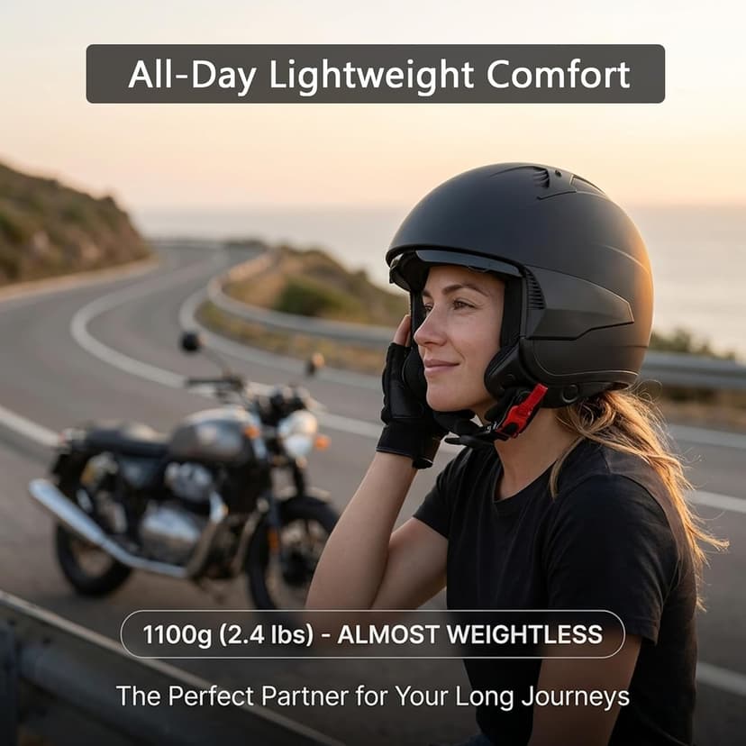 Westt Open Face Motorcycle Helmet, 3/4 Motorcycle Helmet DOT Approved, Lightweight Moped Helmet with Built-in Sun Visor, Quick Release Strap, Removable Washable Liner, Scooter Helmet for Adults