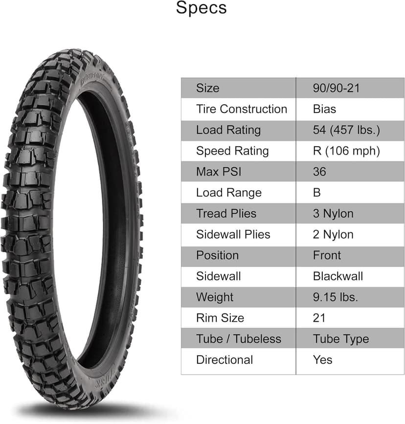 Tusk Waypoint Adventure Front Tire 90/90-21 (54R) – Motorcycle & Dual Sport