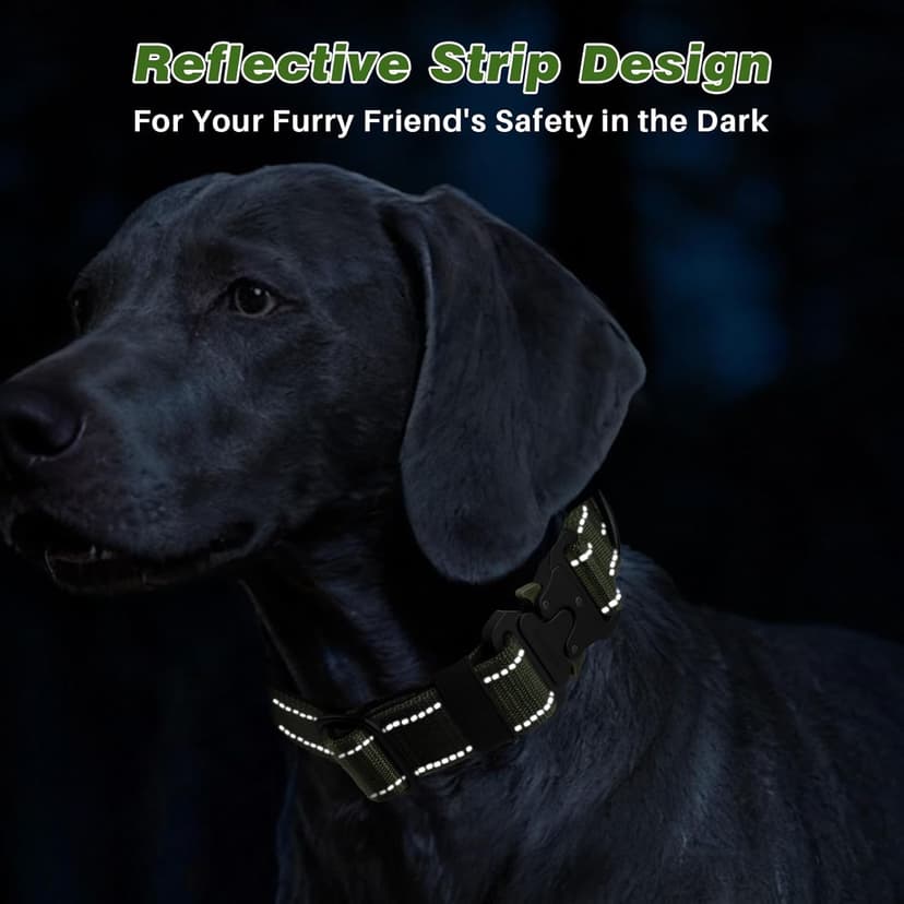 WINGOIN Tactical Dog Collar with AirTag Holder, Heavy Duty Reflective Padded Nylon Collar for Large Dogs, Quick Release Metal Buckle, Dogcollar for Training Walking Hunting, IPX5 Waterproof, Green,L