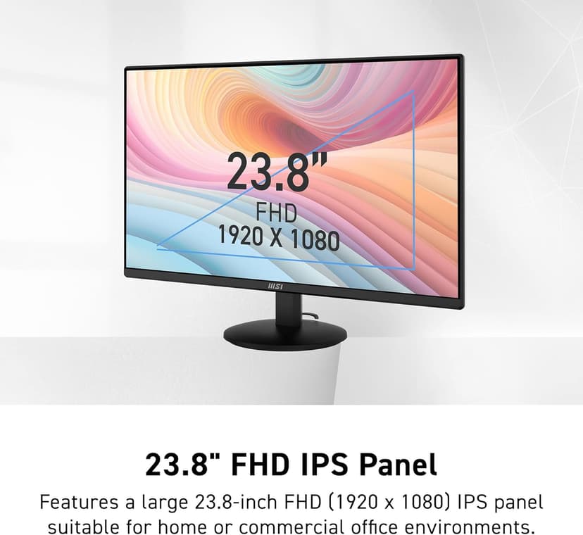 msi PRO MP242LE 24-inch IPS 1920 x 1080 (FHD) Computer Office Monitor, 100Hz, Adaptive Sync, HDMI, DisplayPort, Tilt, 4-Side Slim Bezel 1ms, Black