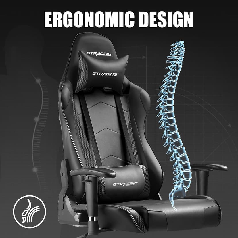 GTRACING Gaming Chair Racing Office Computer Ergonomic Video Game Chair Backrest and Seat Height Adjustable Swivel Recliner with Headrest and Lumbar Pillow Esports Chair (Dark Black)