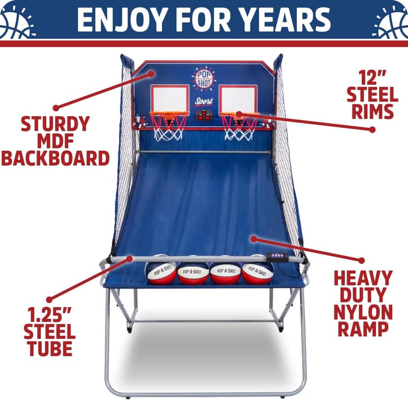 Pop-A-Shot - Dual Shot Sport | Arcade Basketball Game for Home | Paddle Scoring Hoop, 10 Game Modes, 4 Balls | Foldable for Easy Storage | Fun for All Players