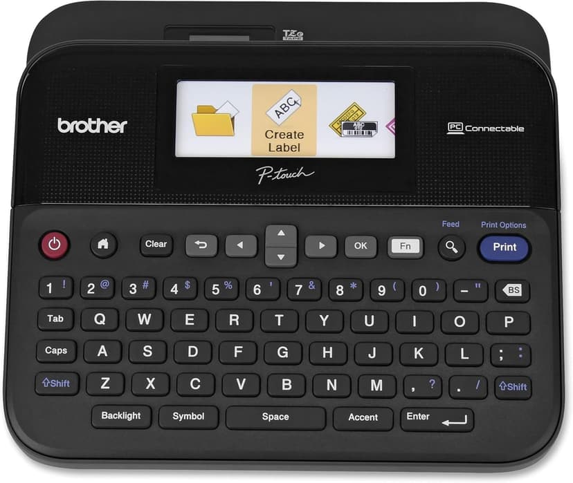 Brother P-touch Label Maker, PC-Connectable Labeler, PTD600, Color Display, High-Resolution PC Printing, Black, Black/gray