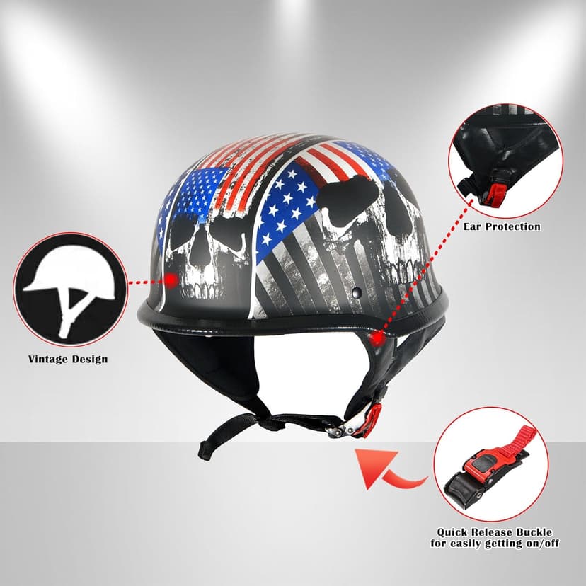 1Storm Novelty Motorcycle Half Face Helmet Open German Style DOT Approved: HKY602 Matt Black