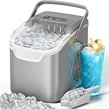Kismile Ice Maker Countertop with 8 Bullet Ice in 6 Mins, Compact Countertop Design, Portable and Simple One-Touch Operation Efficient for Home/Office Use（Grey）