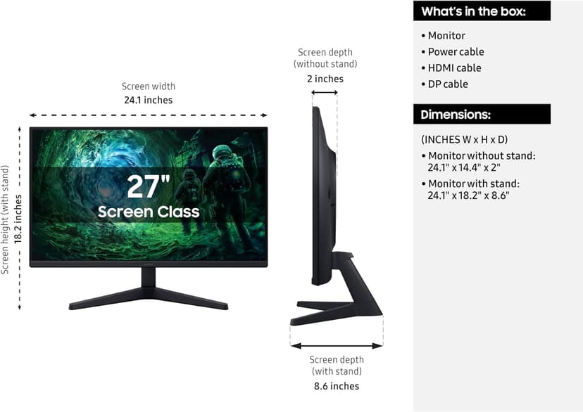 SAMSUNG 27” Odyssey G5 G53F QHD Resolution Gaming Monitor, HDR10, 200Hz Refresh Rate, IPS Panel, AMD FreeSync™ Premium, Black Equalizer, Auto Source Switch, LS27FG532ENXZA