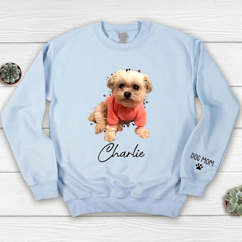 Personalized Pet Photo Design, For Pet Lovers, Everyday & Holiday Wear, Soft Cotton Blend, Meaningful Gift Custom Sweatshirt, Dog Mom & Cat Mom Sweatshirt, Pet Photo Gift B0CN32WK1K
