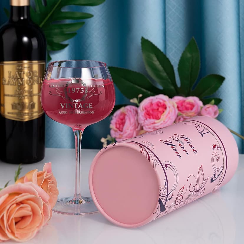 50TH Birthday Gifts for Her, Vintage 1975 Engraved 50th Wine Glass, 50 Year Old Birthday Decorations For Women, Funny 50 Bday Gifts Idea For Women, Friends, Daughter, Sister Mom - Turning 50 Present