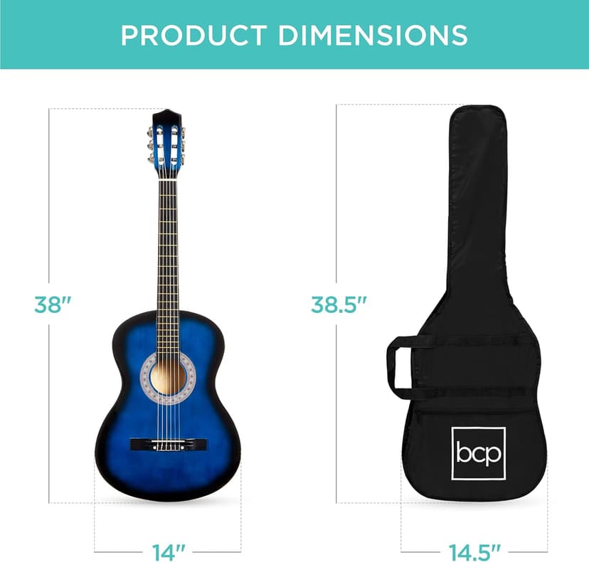 Best Choice Products 38in Beginner All Wood Acoustic Guitar Starter Kit w/Gig Bag, 6 Picks, Nylon Strings, Strap w/Pick Holder - Blue