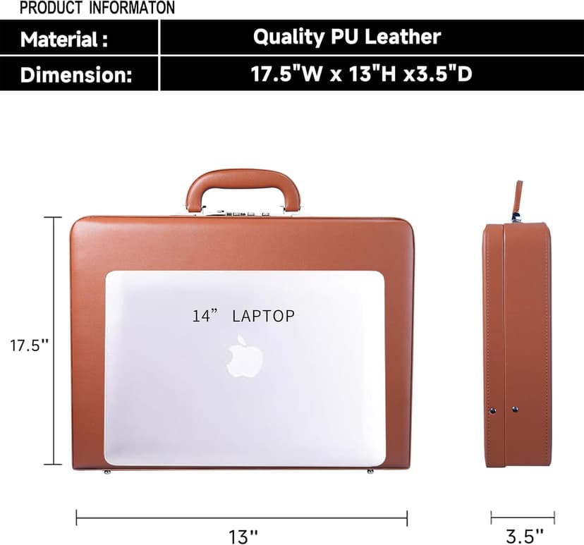 Large Business Briefcase for Men - Hard Case PU Leather Attache with Lock ,Expanding Business Briefcase Bag for Professionals