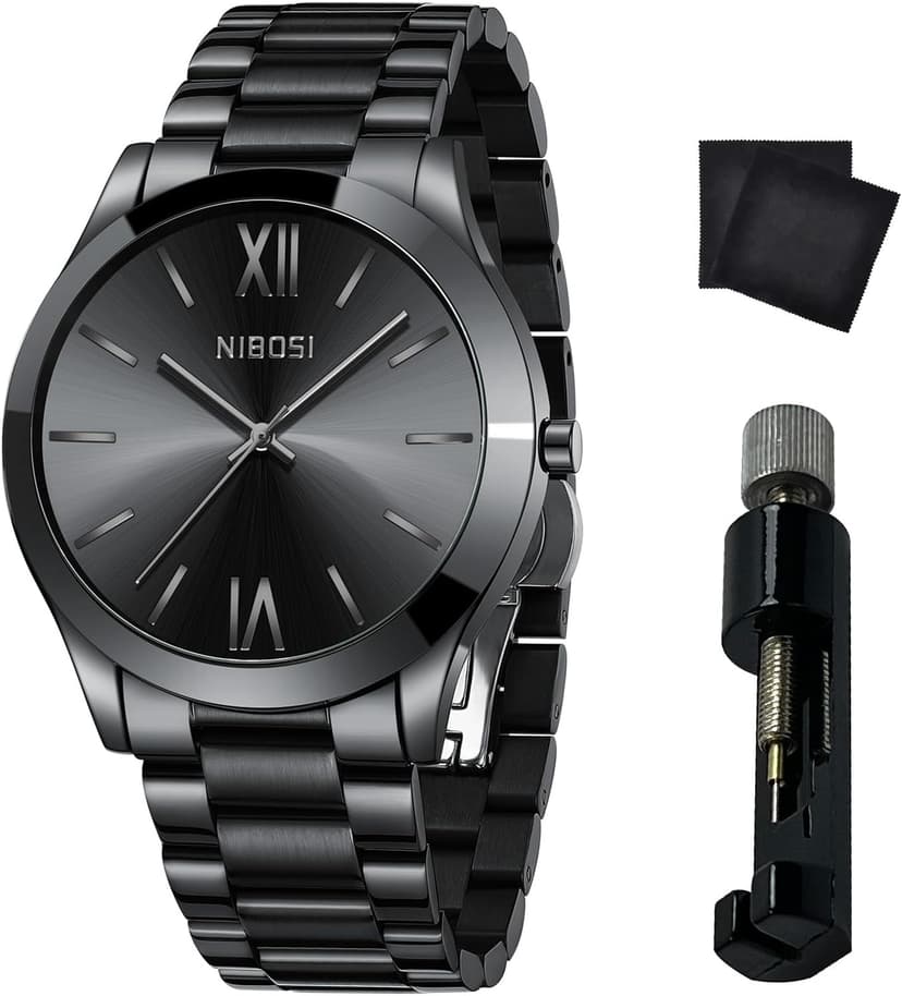 NIBOSI Men Watches Analog Quartz Stainless Steel Black Watches for Men Waterproof Business Classic Watch Fashion Minimalist Ultra Thin Wrist Watch for Work and Casual Wear