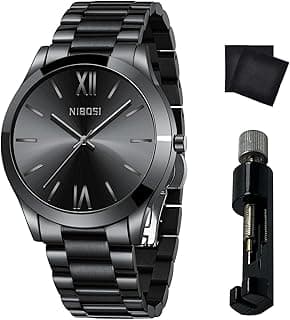 NIBOSI Men Watches Analog Quartz Stainless Steel Black Watches for Men Waterproof Business Classic Watch Fashion Minimalist Ultra Thin Wrist Watch for Work and Casual Wear