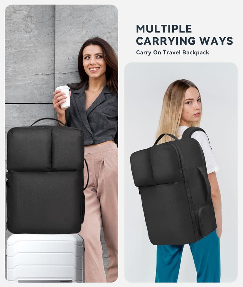 Extra Large 50L Travel Backpack Carry On Flight Approved, Luggage Backpack with Shoes Pouch, Suitcase Backpacks With 3 Packing Cubes, Personal Item Travel Bag, Black