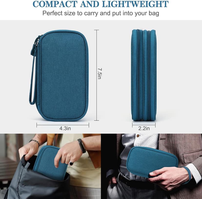 Wrist Strap, Waterproof, Double Layers Portable Electronics Travel Carrying Case for Cord, Charger, Daily Business Trips Use FYY Electronic Organizer, Travel Tech Pouch Bag, Cable Organizer Dark Green B0B7QQVMRT