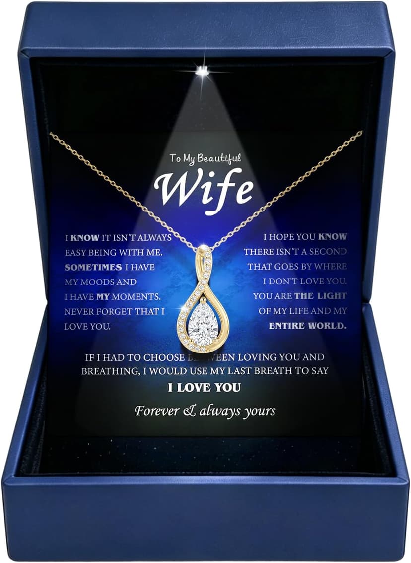 S925 Sterling Silver 18k Gold Plated Infinity Jewelry Gifts for Women Wife Her Girlfriend with Card in Light-Up Gift Box 2CT Moissanite Necklace Anniversary Birthday Gifts for Women Wife Her B0GTY9JBFT