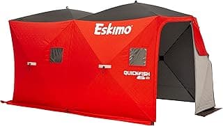 Eskimo QuickFish™ 6HD, Pop-Up Portable Shelter, No-Trip Door, Red/Black, Fully Insulated, Deluxe Ice Anchors, Six Person, Ice Fishing Shelter, 46076