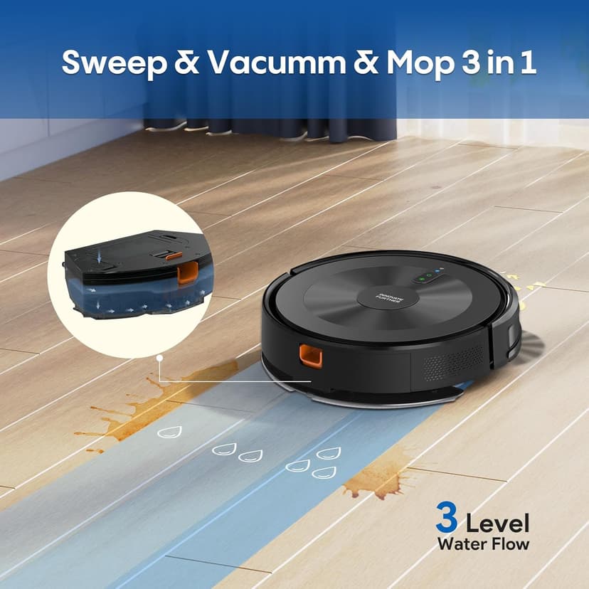 Robot Vacuum and Mop:4000Pa 3-in-1 Robotic Vacuum Cleaner with Intelligent Navigation, Alexa & APP Control, Schedule Cleaning, Slim and Quiet, Robotic Vacuum Perfect for Pet Hair, Hard Floor, Carpet
