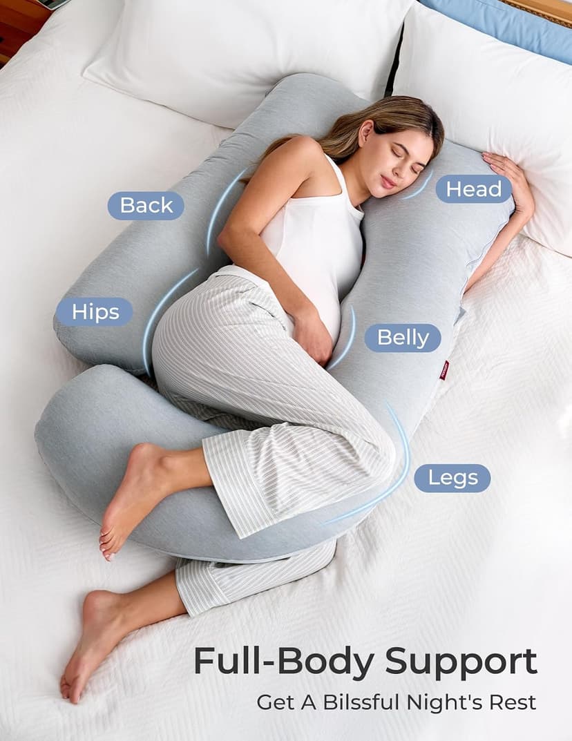 Removable Cover, Support for Back, Legs, Belly, Hips for Pregnant Women, Side Sleeper, Pregnancy Gifts & Essentials, 57 Inch Momcozy Cooling Pregnancy Pillow - U Shaped Full Body Maternity Pillow B09V4C1GDF