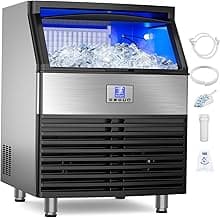 Commercial Ice Maker Machine 450LBS/24H, Under Counter Ice Machine, Upgrade Compressor 120LBS Storage Bin, Stainless Freestanding Commercial Ice Maker for Home Bar Cafe Office,Silver