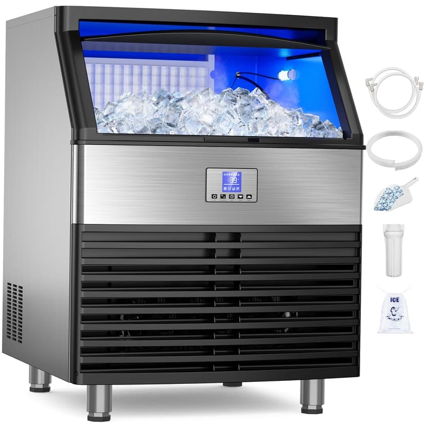 Commercial Ice Maker Machine 450LBS/24H, Under Counter Ice Machine, Upgrade Compressor 120LBS Storage Bin, Stainless Freestanding Commercial Ice Maker for Home Bar Cafe Office,Silver