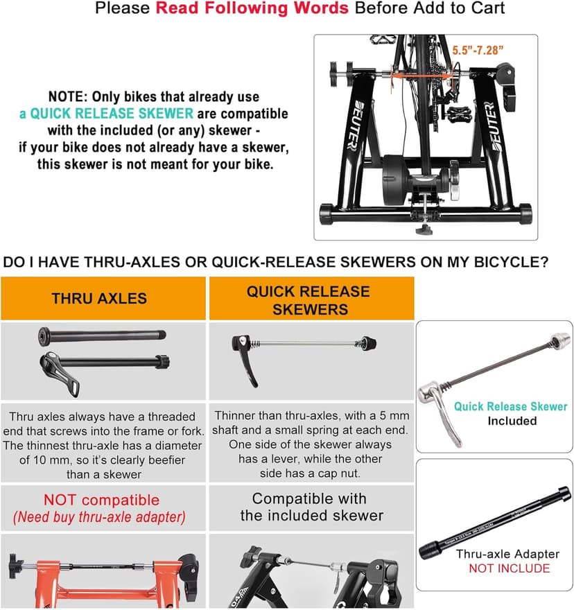 Bike Trainer, Magnetic Bicycle Stationary Stand for Indoor Exercise Riding, 26-29" & 700C Wheels, Quick Release Skewer & Front Wheel Riser Block Included