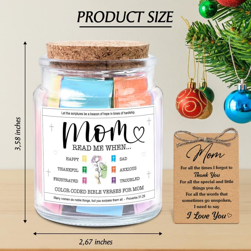 NewEleven Christmas Gifts For Mom, Mom Gifts From Daughters Son on Mother Birthday, Bible Jar, Christian Gift for Wife, Thank You Gift Decorative Inspirational Scripture Jar with 92 Bible Verses