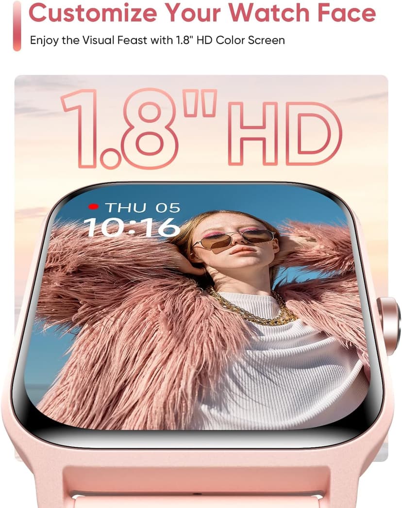 Fitpolo Fitpolo Smart Watch for Women Android & iPhone, Alexa Built-in [1.8" HD Screen] IP68 Waterproof Fitness Watch with Bluetooth Call (Answer/Make), Heart Rate/Sleep/SpO2 Monitor, 105 Sports Trackers