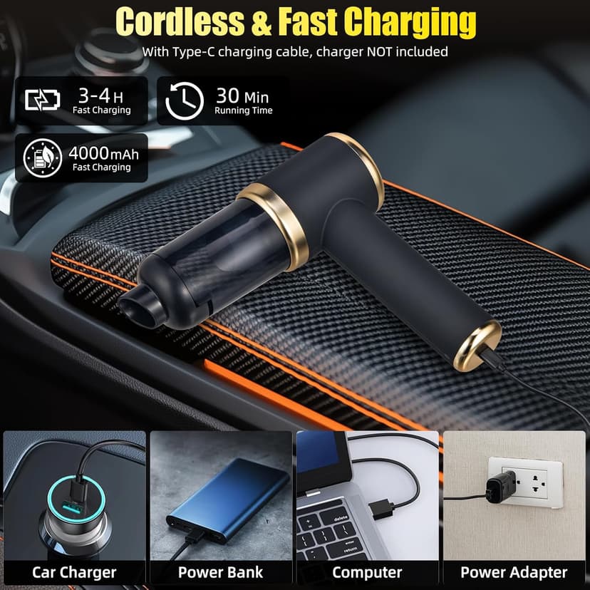 ZLieatmp Bug Vacuum Catcher,12000Pa Handheld Car Vacuum Cleaner,Suction/Blow/Charge/Extract/4-In-1 Portable Cordless Vacuum Cleaner,30-Minute Run Time Suitable for Home,Indoor and Outdoor Cleaning