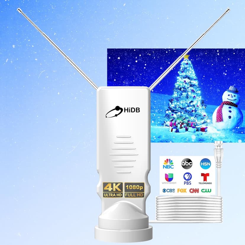 Rabbit Ear TV Antenna 2025 Upgraded -HIDB TV Antenna for Smart TV Indoor, Cut Cable for Free 4K/1080p HD Channels, Long Range Reception, 360° Signal for Smart & Old TVs, Easy Setup, VHF/UHF Support!
