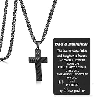 Gift for Dad, Cross Necklace Wallet Card for Dad, Father's Day Birthday Christmas Gift for Father from Daughter Son