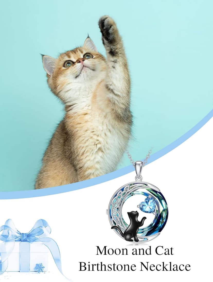 TOUPOP Cat Gifts for Cats Lovers 925 Sterling Silver Black Cat Necklace Celtic Moon Birthstone Jewelry for Women Anniversary Birthday Gift for Her Wife Mom B0DMF7SK9C