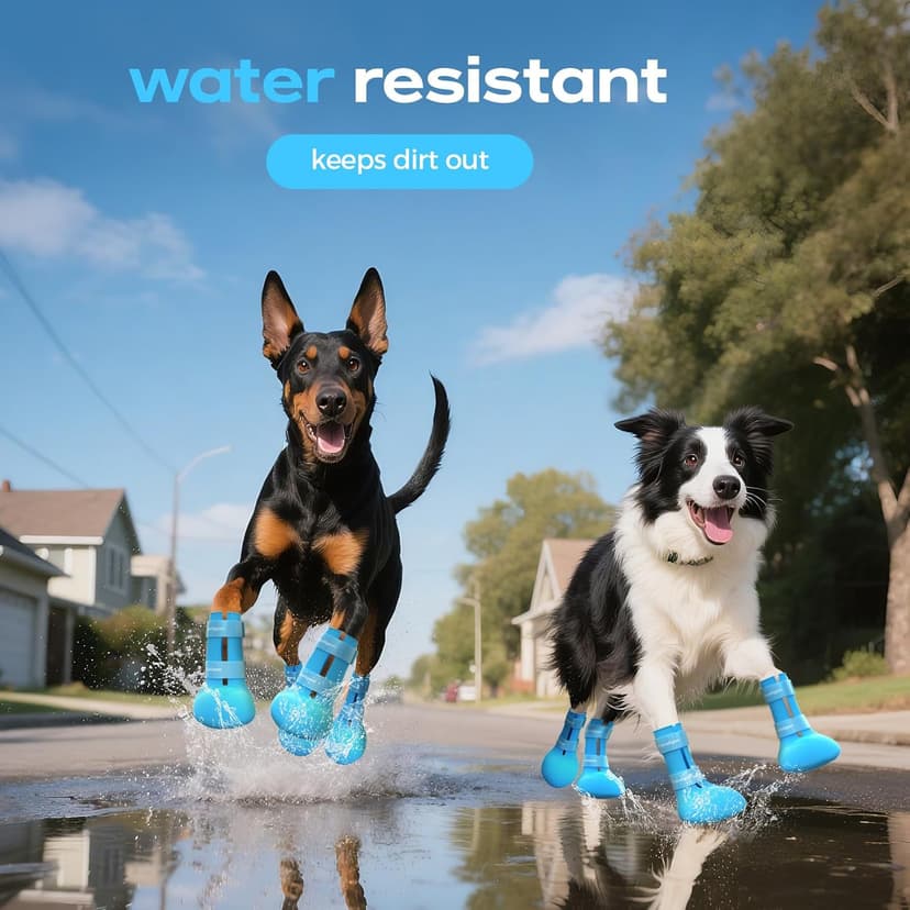 Fdceligoo Rubber Dog Boots, Durable Paw Protectors with Adjustable Straps & Non-Slip Sole, Waterproof Dog Shoes for Hot Pavement, Easy On & Off Silicone Booties (Blue, S, Only Suit for Small Dogs)