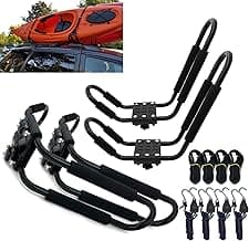 Taelakeni 2 Pairs Kayak Carrier Racks, Universal Cars Kayak Roof J Bar Rack (1 Pair) (1 Pair) (2 Pairs with 10ft S-Hook)