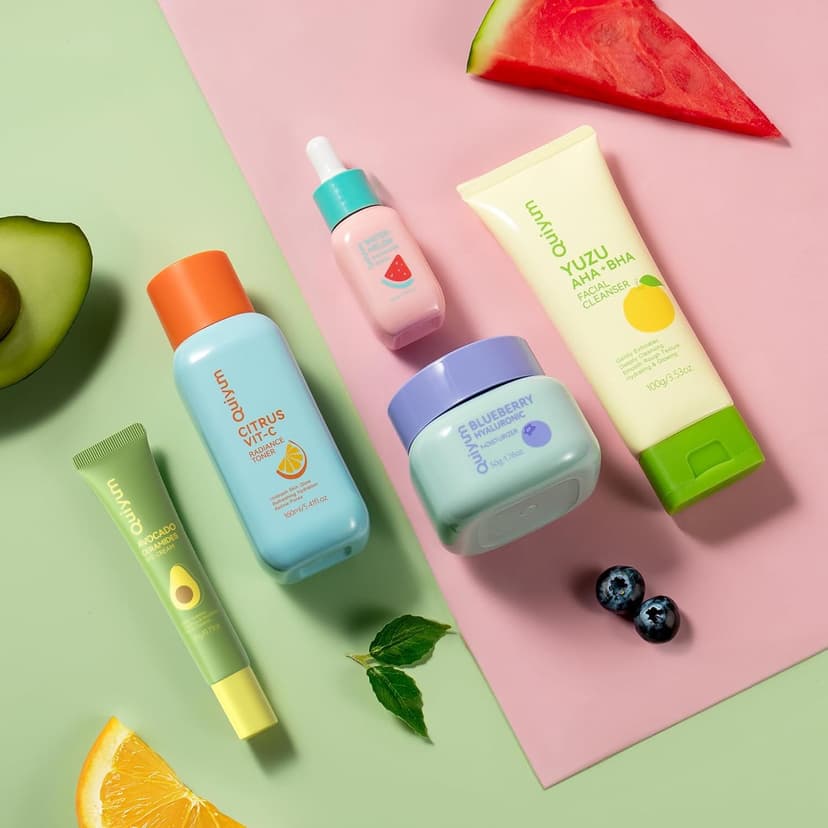 Exfoliation, Smooth, Clean, Oil Control, Smooth, Hydrate, Glow Up, Facial Skin Care Gift Set for Girls, for All Skin Types QUIYUM Fruit Skincare Set for Teen Girl, 5 Daily Routine Beauty Skin Care B0DYX1VBLV
