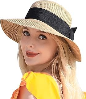 Pleneal Beach Sun Straw Hats for Women, UPF 50+ UV Sun Protection Wide Brim Summer Straw Hat Foldable Packable Roll up Cap